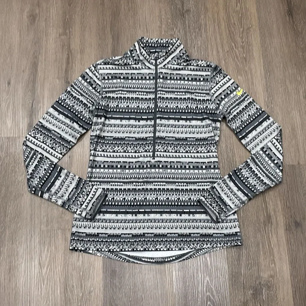 Nike Pro 1/2 Zip Hyperwarm Dri Fit Fleece Lined Top Geometric Large